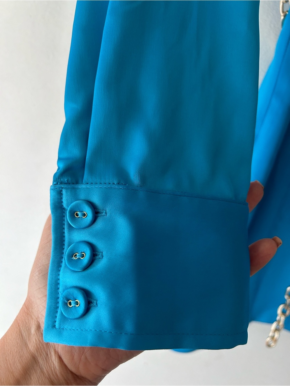L'ATISTE Turquoise Button-Front Mini Shirt Dress - Picture 7 of 14